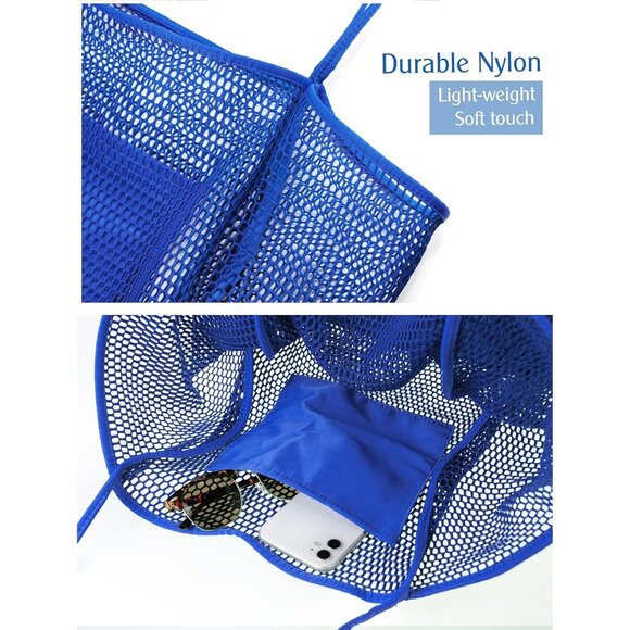 Women's Klein Blue Mesh Beach Tote Nylon/polyester No-closure Shoulder Hand Bag - Picture 5 of 7